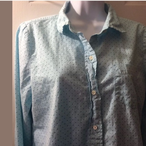 J. CREW Shrunked Oxford Polka Dot Shirt Blouse Top Aqua Green Turquoise Classic - Picture 4 of 8